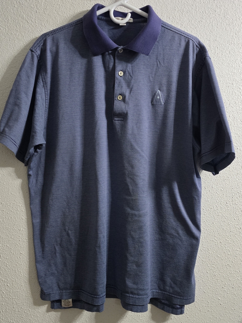 Peter Millar | Blue And White Striped Cotton Golf Polo | Size Large